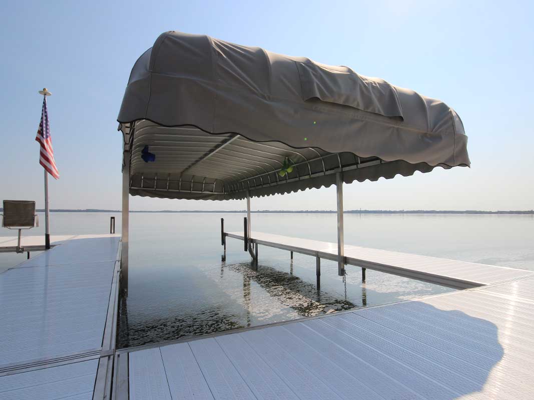 Lake Area Docks and Lifts Dock Mounted SeaLegs Canopy System